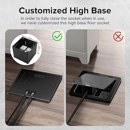 Vagueior Recessed Flat Hidden Floor Electrical Outlet Box Kit,Stainless Steel Cover with 2 * 20A+ 1 * 15A Receptacle Outlet,+2 * 5V/4.8A USB Port+1*RJ45 Port,UL Certified,Black