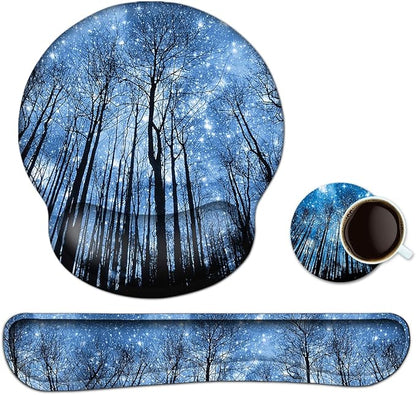 Mouse Pad Keyboard Wrist Rest, Gel Non Slip Rubber Wrist Support Rest Mouse Pad for Home Office, Computer Laptop Desk Typist Gamer, Comfy Cushion Mousepad with Memory Foam Ergonomic, Galaxy Forest