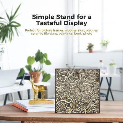 TR-LIFE Plate Display Stand - 4.5 Inch Holder + Metal Frame for Picture, Decorative Plate, Photo Easel, Tabletop Art (Gold 2 Pack)