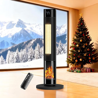 YEW Space Heater for Indoor Use, 34" Portable Electric Room Heater with Remote, 80° Oscillating, 24H Timer, Thermostat & ECO Mode, Ceramic Tower Heater for Large Room,Bedroom,Office