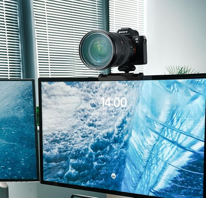 RAUBAY 【CM01】 Monitor Top Camera Mount Clamp, Hanging Webcam Stand with 1/4" Screw, Suitable for Flat-Screen Monitors, for Live Stream, Video Conferencing, YouTube, TikTok, etc.