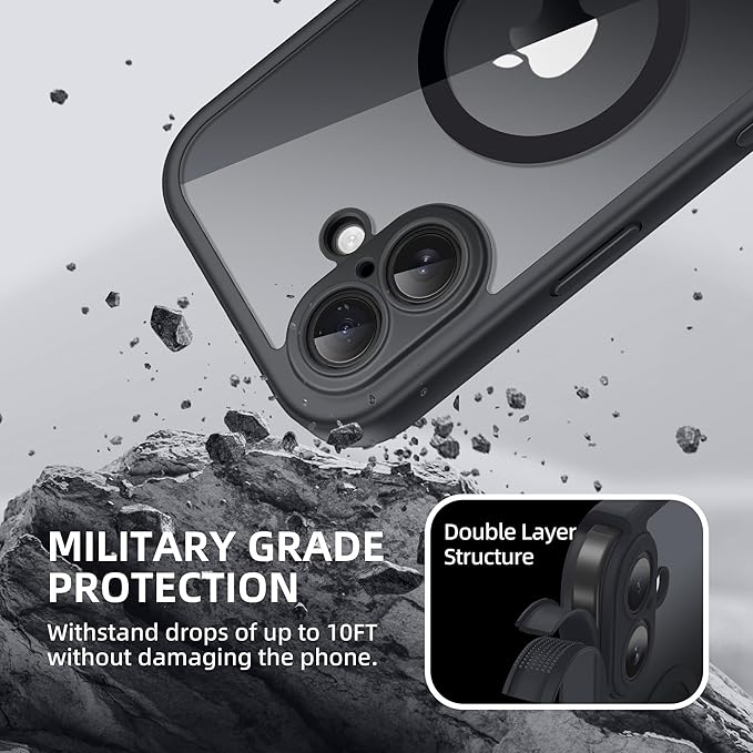 BERFY Magnetic for iPhone 16 Case, Compatible with MagSafe, Built-in Privacy Screen Protector and Upgraded Camera Protection, Anti-Spy Full Body Shockproof Phone Case for 16 6.1", Black