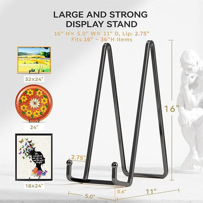 IPAME 16 Inch Heavy Duty Plate Stand (2 Pack) - Metal Display Easel for Large Plates, Picture Frames, Signs, Posters, Decorative Platters