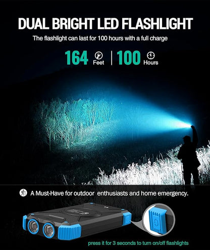 BLAVOR Solar Power Bank 10,000mAh, Portable Wireless Charger, 20W Fast Charging External Battery Pack with USB C for Cell Phones, Solar Panel Charging with Dual Flashlight for Camping