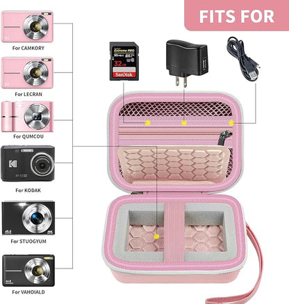 Carrying & Protective Case for Digital Camera, AbergBest 21 Mega Pixels 2.7" LCD Rechargeable HD/Kodak Pixpro/Canon PowerShot ELPH 180/190 / Sony DSCW800 / DSCW830 Cameras for Travel-Pink