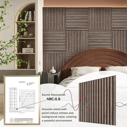 ARMURO Wood Slat Wall Panel - 4 PCS Walnut Wood Panels for Wall, Natural Wood Veneer Acoustic Slat Wood Wall Panels - Wood Slats for Wall Soundproof Wood Panels 23.6" W x 23.6" L