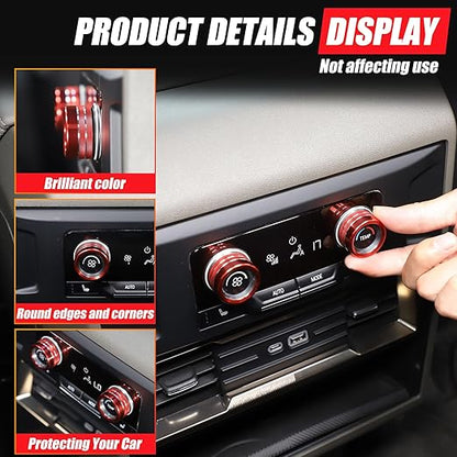 Air Conditioner Switch Control Button Knob Cover Compatible with 2024-2025 Hummer EV Accessories Rear Climate Control Knob Covers, Aluminum Alloy AC Decal Trim Rings Interior 2Pcs (Red)