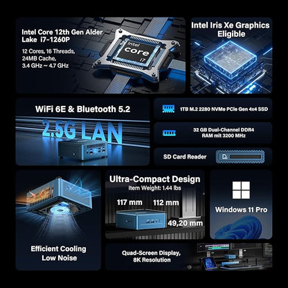 GEEKOM Low Power Mini PC(3-Year Coverage) IT12[Best Intel NUC12 Alternative] with Intel i7-1260P Mini Computers,32GB RAM/1TB SSD(Expandable, Not LPDDR) Windows 11 Pro Desktop PC,USB 4/8K/SD(UHS-II)