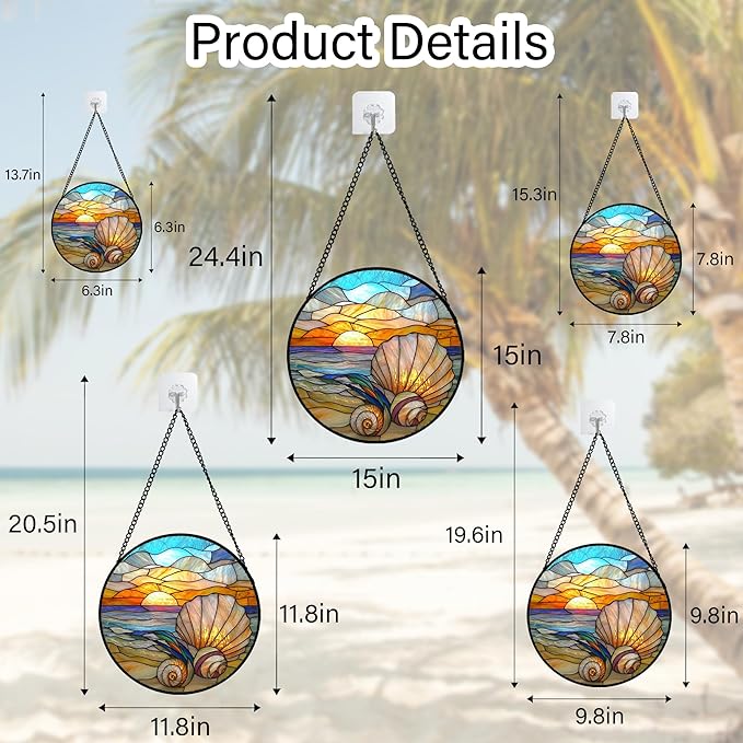 AMDERVEN Stained Glass Window Hanging - Colorful Beach Shells Conch Sun Catcher for Door Home Decor Ocean Suncatcher Christmas Mother's Day Birthday Sea Lover Gifts for Women Men Mom Nana 7.8 in