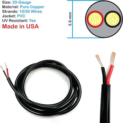 NATIONAL Wire & Cable – 20 AWG 2-Conductor Premium Copper Wire, 100 ft, Stranded | Made in USA, Flexible Jacket | Electronics, Controls, DIY Wiring, Indoor and Outdoor Use