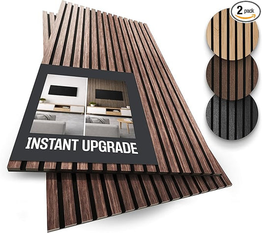 2-Pack Wood Panels for Wall - Acoustic Wood Slat Wall Panels, Soundproof Wooden Paneling for Interior Decor