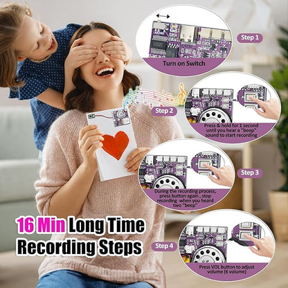 XLW Sound Module, 16MB Push Button, Magnetron, Light Control Activated Recordable Voice Sound Chip Module with LED Light Strip, Speaker, for Greeting Card Audiobook, Xmas Presents Boxes, Kids's Toys.