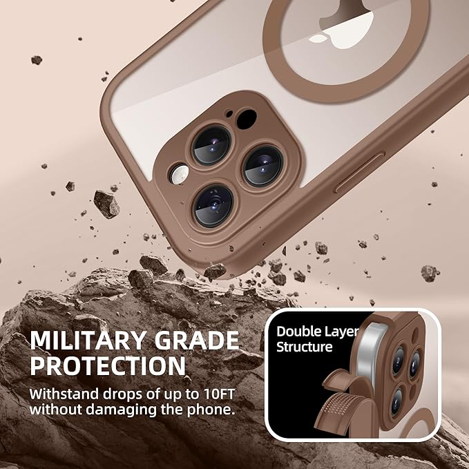 BERFY Magnetic for iPhone 14 Pro Max Case, Compatible with MagSafe, Built-in Privacy Screen Protector and Upgraded Camera Protection,Anti-Spy Full Body Shockproof Phone Case for 14 Pro Max,Desert Gold
