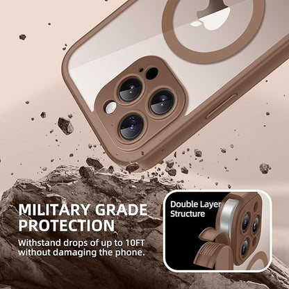 BERFY Magnetic for iPhone 14 Pro Max Case, Compatible with MagSafe, Built-in Privacy Screen Protector and Upgraded Camera Protection,Anti-Spy Full Body Shockproof Phone Case for 14 Pro Max,Desert Gold