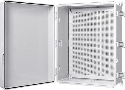 Gratury Junction Box, IP67 Waterproof Plastic Enclosure for Electrical Project, Hinged Grey Cover, Includes Mounting Plate and Wall Bracket 510×410×200mm (20"×16.1"×7.9")