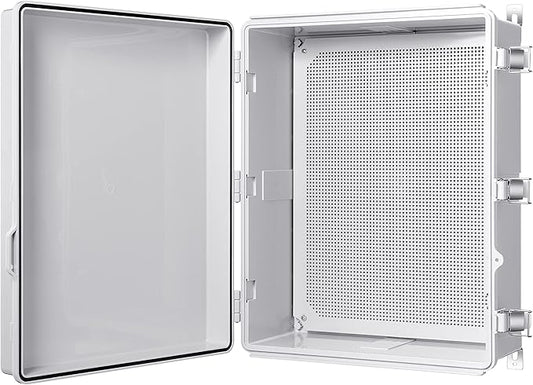 Gratury Junction Box, IP67 Waterproof Plastic Enclosure for Electrical Project, Hinged Grey Cover, Includes Mounting Plate and Wall Bracket 510×410×200mm (20"×16.1"×7.9")