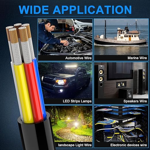 NAOEVO 16 Gauge Wire 5 Conductor Electrical Wire, 16 AWG Stranded PVC Cord, 12V Low Voltage/Tinned Copper/Flexible Cable for Automotive Wiring, Lamp Cord, Marine Cable (30FT)