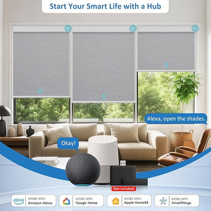 MANSNIX Smart Motorized Blinds with Remote, Cordless No-Drill Automatic Roller Shades, Blackout Electric Blind for Windows, Grey, 36 x 72