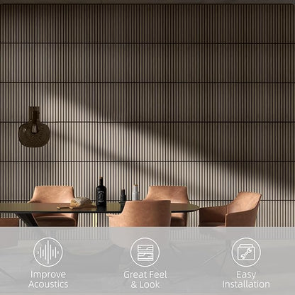 HOMCOM 4 Pack 3D Faux Wood Wall Panels, 24" x 24" Sound Absorbing Acoustic Panels, Wood Slat Wall Panels for Interior Wall Decor, Ceiling, Walnut