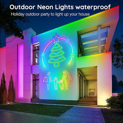 SINLEY Led Neon Rope Lights,Control with App/Remote,Flexible Led Rope Lights,Multiple Modes,IP68 Outdoor RGB Neon Lights Waterproof,Music (32.8FT)