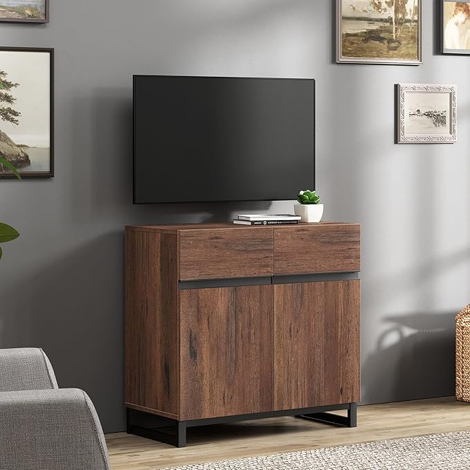 Wampat Modern TV Stand for 40 inch TVs, Entertainment Center Console with Adjustable Shelves and Metal Base for Living Room, Bedroom, Brown