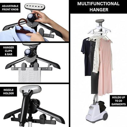 SALAV® Heavy Duty Smart Auto Shut-off Commercial Full-Size Garment Steamer, Beeping Alert when Water Runs out, Foot Pedal Control, XL 3L (101.5 oz) Tank, 1800 watts, 90+min of Continuous Steam, White