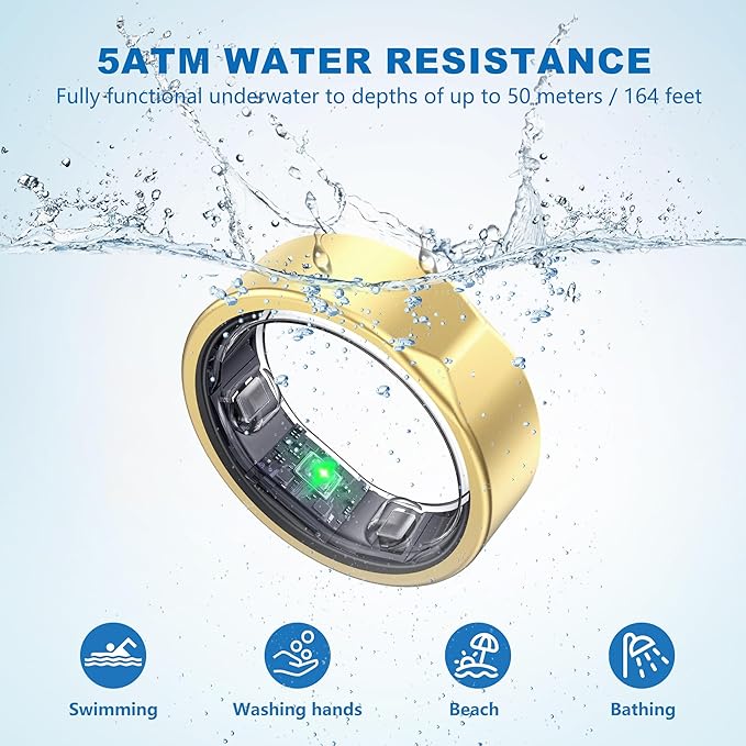 Smart Ring for Women Men,Valentine's Day gift, Fitness Ring with Heart Rate, Stress & Sleep Monitoring,Step & Calorie Counter, 5ATM Waterproof for iPhone and Android,No Subscription Fee (Rose Gold, 7)