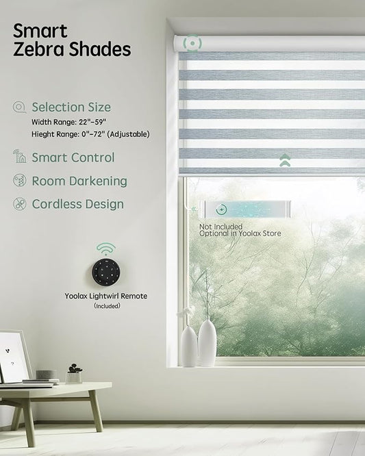 Yoolax Motorized Blinds with Remote, Electric Zebra Blinds for Indoor Windows, Room Darkening Smart Shades with Voice Control, Compatible with Alexa Google Home, APP Control, 44" W x 72" H, Grey