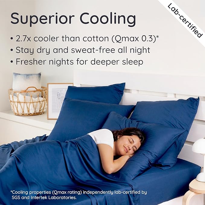 Bambaw 100% Viscose Derived from Bamboo Full Fitted Sheet, Cooling Fitted Sheet Full Size, Navy Blue Fitted Sheet Only, 15’’ Deep Full Bed Fitted Sheet Only, Full Mattress Fitted Sheet (Navy Blue)