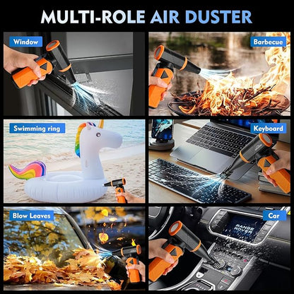WHATOOK Updated Compressed Air Duster: Air Blower with Stepless Speed Regulation Mode, 180000RPM Electric Air Duster with Brushless Motor, Air Duster for Keyboard, PC, Car and Home Cleaning（Orange）