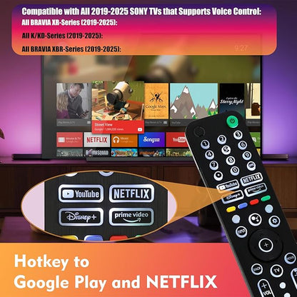 Universal Backlit Remote for Sony TV, for All 2019-2025 Sony Remote Control for Smart TV with Voice Control, Replacement Remote for Bravia XR/XBR/KD Series Google TVs, Backlight, 1 Year Full Warranty