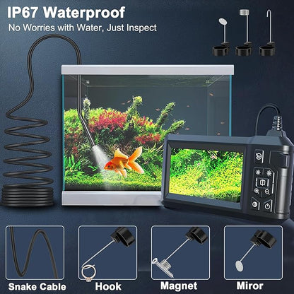 Endoscope Camera with Light, Borescope Camera with 4.3" IPS Screen, 1080P HD with 8 LED Lights, 16.4FT Semi-Rigid Cord Bore Scope,IP67 Waterproof Sewer Borescope,Gadgets for Men & Tools for Men