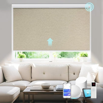 COOLWINDS Motorized Blinds with Remote Cordless Automatic Motorized Shades Custom Blinds for Windows Smart Curtains Compatible with Alexa Google Home(Blackout Sweet Latte,W26 x H72in)