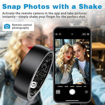 S SECRETTOP Smart Ring Health Tracker for Men Women - Sleep Tracker with Heart Rate, SpO2, Smart Health Ring for Women Men with Step Counting, IP68 Waterproof (Black 8)