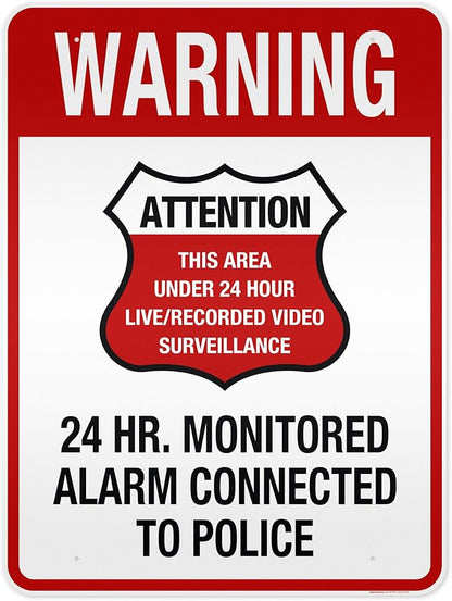 Warning 24 HR. Monitored Alarm Connected To Police Sign, 36x48 Inches, Reflective, Rust Free DiBound, Fade Resistant, Made in USA by My Sign Center