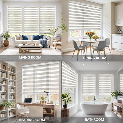 COOLWINDS Motorized Zebra Blinds for Windows Cordless Electric Curtains with Remote Control Blackout Shades Custom Smart Blinds Compatible with Alexa Google Home(Light Filtering Beige,W48 X 72in)