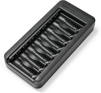 Amazon Basics Rechargeable AA NiMh Batteries with 8-Bay Battery Charger, USB-C Port, No AC Power Adapter, 8 Count (Pack of 1), Black