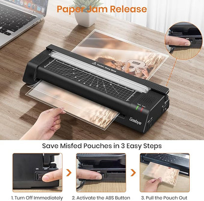 Gasbye Laminator Machine, 13-Inch Thermal Laminator with Steel Paper Cutter, 13 Laminating Pouches, Corner Rounder, Jam Release Button for Home, Office, School, Teachers, Personal Use, Black
