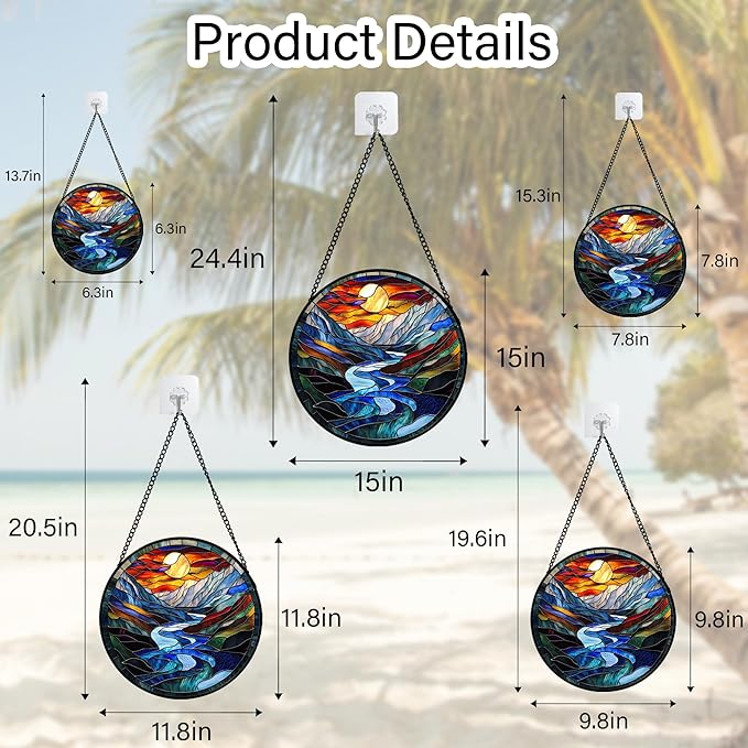 AMDERVEN Stained Glass Window Hanging, Canyon Mountains Sunset View Sun Catcher for Window Home Decor Landscape Suncatcher Mother's Day Birthday Gifts for Women Men Mom and Nana 11.8 in