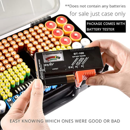 Aptbyte Battery Organizer Storage Holder Box Case with Tester- 269 Batteries Double-Sided Variety Pack, Holds AA AAA 4A C D Cell 9V 3V Lithium LR44 CR2 CR123 CR1632 18650 Button- Grey
