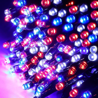 HOME LIGHTING 200 LED 66FT Fairy String Lights, July 4th Patriotic Light with 8 Lighting Modes, Mini Lights Plug in for Indoor Outdoor Independence Day Tree Holiday Party Decor, Red Blue & White