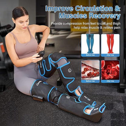comrelax Air Compression Leg Massager for Circulation and Recovery Full Leg Massager with Cold Therapies 3 Modes 3 Intensities Sequential Compression Device for Pain Relief