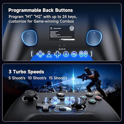 AceGamer Pluto 2.4G Wireless Bluetooth Controller for PC/Switch/Switch 2/iOS/Android/Steam,TMR Joysticks,Hall Effect Triggers,4-Motors Vibration,1000Hz Polling Rate,Force-balanced Lever Bumpers,Pragrammable Back Buttons