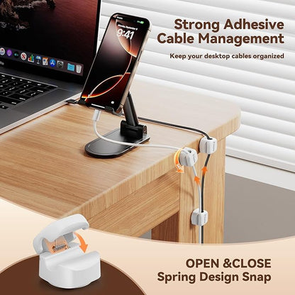 Yocice 6Pack Rotatable Cord Organizer,Spring Cable Clips Desk Cable Management Cord Holder Adhesive Phone Charger Cord Clips for Home Office Car Wall Nightstand Accessories, White