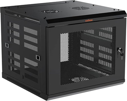ECHOGEAR 9U Network Rack - Enclosed Wall Mount Rack Kit Includes 2X 1U Shelves, Pre-Mounted Fan, Lockable Door & Hardware - 600mm Depth Fits All Your AV Gear