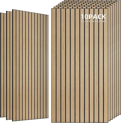 TO-TH Wood-Look Acoustic Wall Panels, 10 Pack 47.2” x 23.6” Sound Panels, Decorative Wood Panels for Wall Sound Dampening Panels for Home, Office, Basement, Teak with Mitered Edges