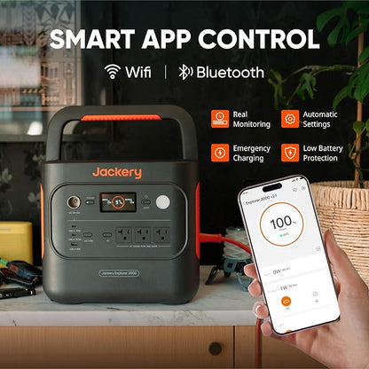 Jackery Explorer 2000 v2 Portable Power Station and 102W Fast Charger, 2042Wh/2200W LiFePo4 Battery, 20ms UPS Home Backup, USB-C PD 100W Fast Charging for Power Outages, Emergencies, Camping & RVing