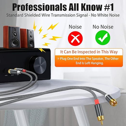AGVEE 25ft RCA Cable, 2 RCA Male Thickened Six Claws Plug Stereo Auxiliary Audio Cord for Home Theater, Amplifier, Active Speakers or Subwoofer, Gray