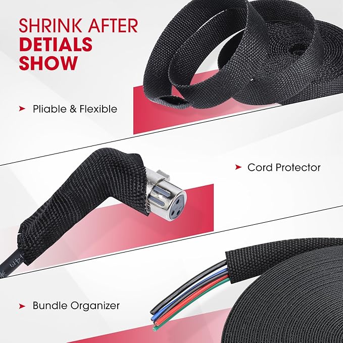 Sonoreboom 2 in 1 Heat Shrink Braided Sleeving Fabric Tubing-Ideal fit Irregular Shape Hose/Cable/Wire (1-1/8"(29mm), 32FT)