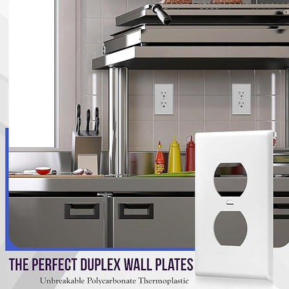 Enerlites 8821-W Duplex Receptacle Outlet Wall Plate, Standard Size 1-Gang, Polycarbonate Thermoplastic, White